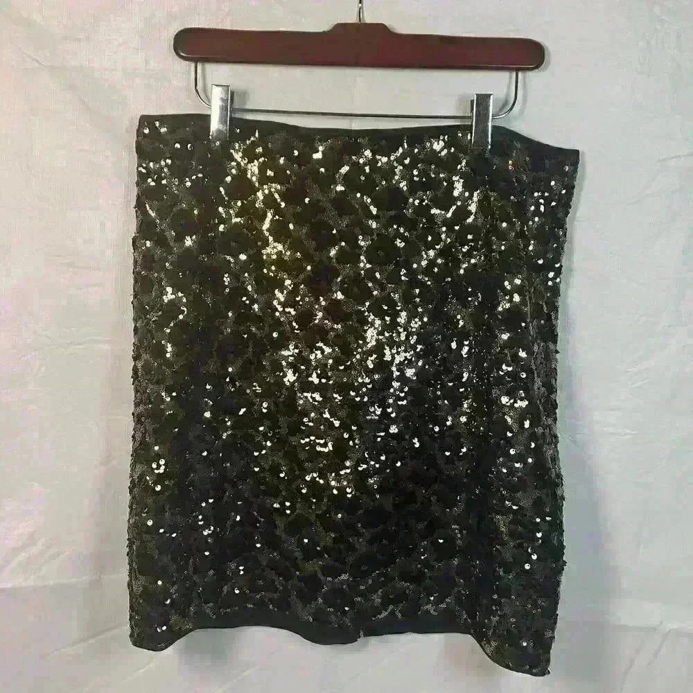 Cache Womens Leopard Print Sequin Mini Skirt Black‎ Gold Animal Print Size 10
